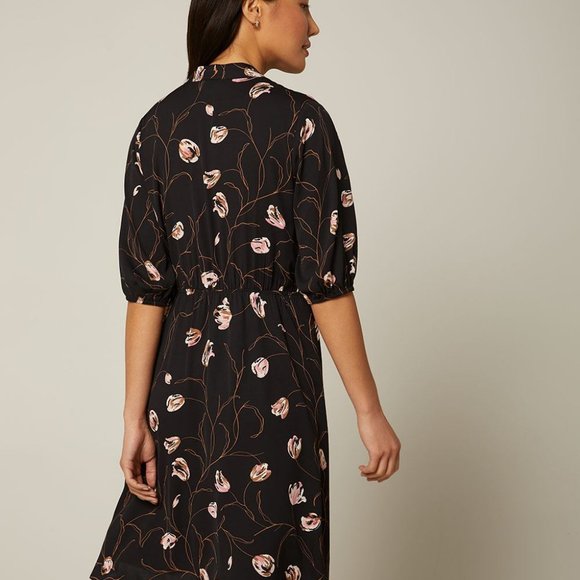 RW&Co. Floral Black Fit & Flare Dress, with Neck Tie - Picture 4 of 14